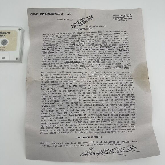 CCC Carlson Championship Calls Brown Duck Call With Lanyard, Tape + Paperwork - Picture 13 of 15